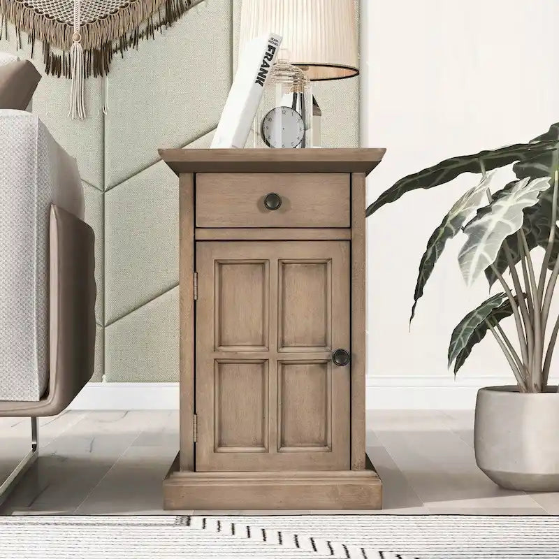 Table d'appoint avec ports USB et un tiroir multifonctionnel avec porte-gobelets