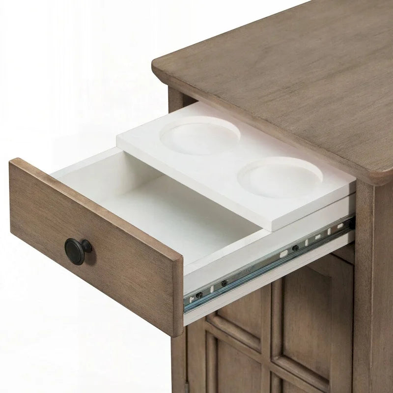 Table d'appoint avec ports USB et un tiroir multifonctionnel avec porte-gobelets