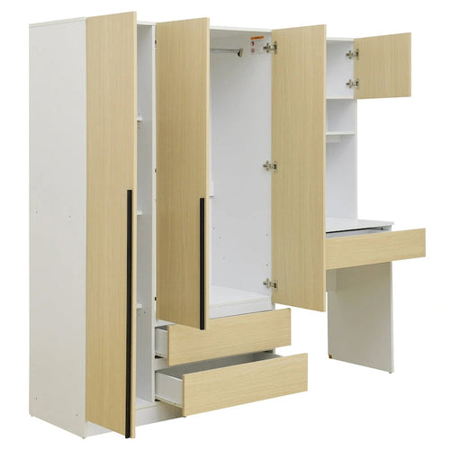 Armoire de bureau de rangement en bois à 3 portes pour chambre avec étagères et 3 tiroirs