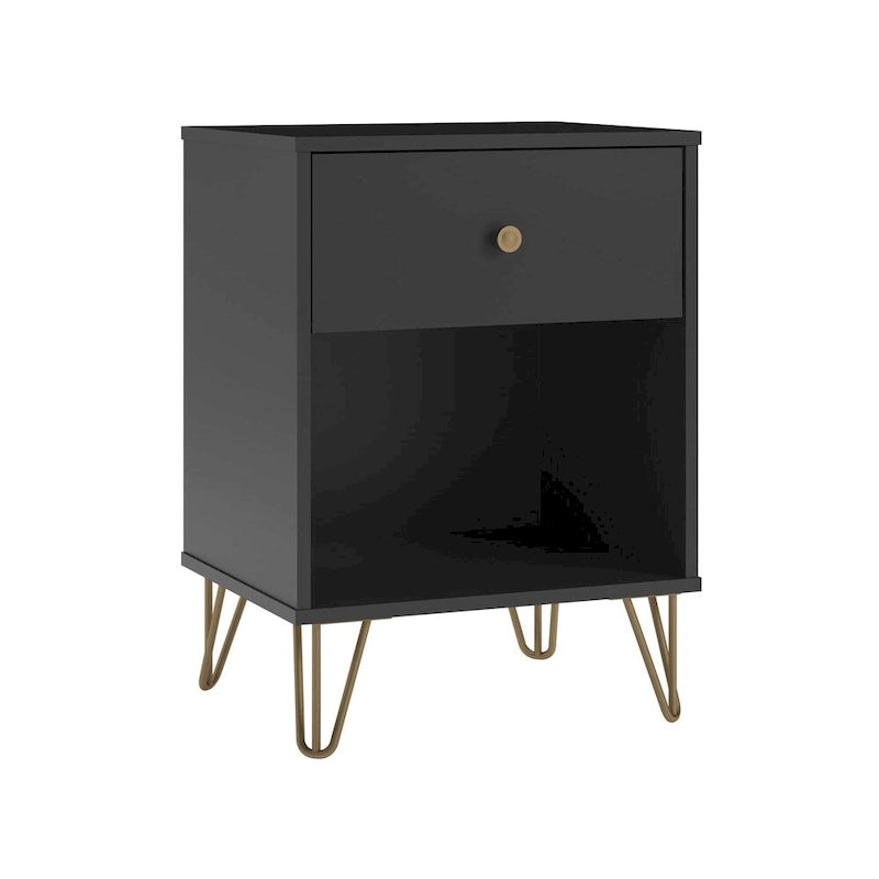 Table de chevet noire avec 2 tiroirs, rangement de chambre moderne