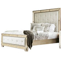 Lit Queen Size en Bois Rembourré en Similicuir, Or et Argent