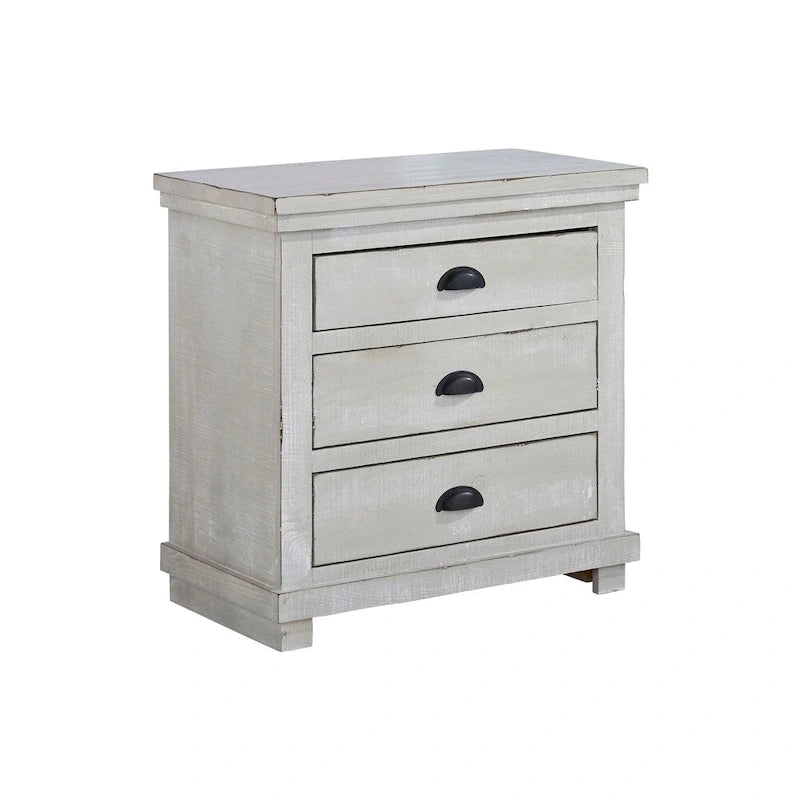 Table de chevet 2 tiroirs gris craie, chambre à coucher en bois massif