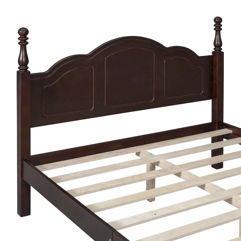 Cadre de lit plateforme en bois pleine grandeur, lit plateforme de style rétro