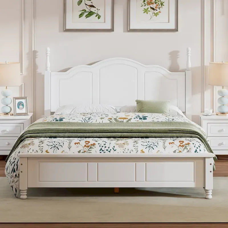 Cadre de lit plateforme en bois pleine grandeur, lit plateforme de style rétro