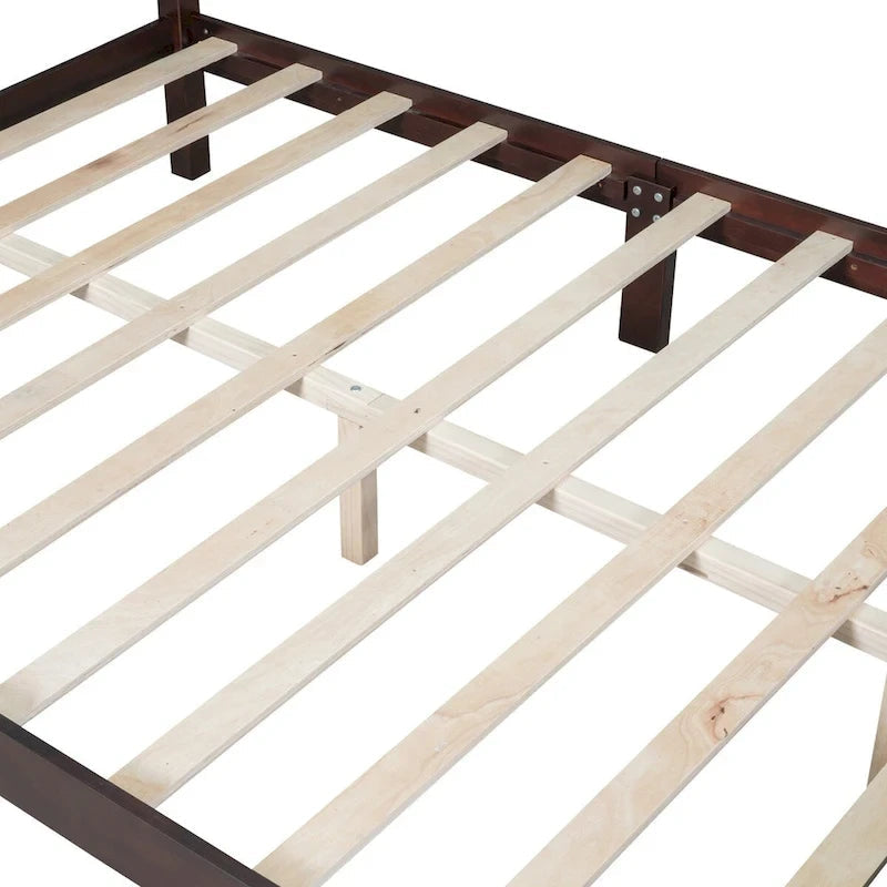 Cadre de lit plateforme en bois pleine grandeur, lit plateforme de style rétro
