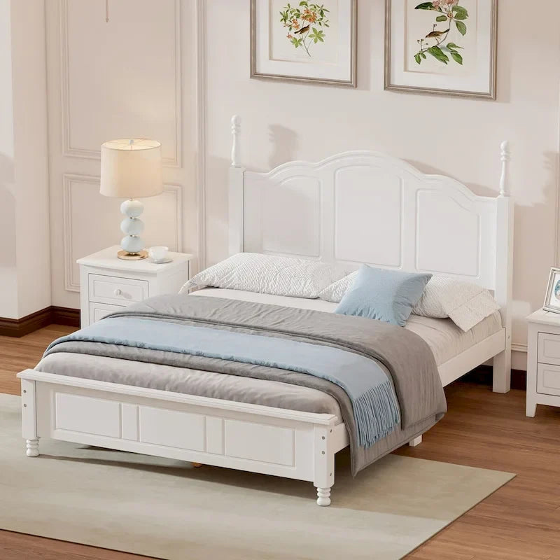 Cadre de lit plateforme en bois pleine grandeur, lit plateforme de style rétro