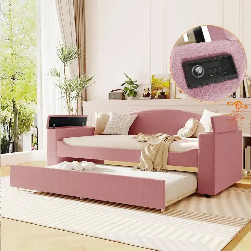 Lit de repos en polaire double avec accoudoirs de rangement et lit gigogne, capitonné, lit d'enfant peu encombrant