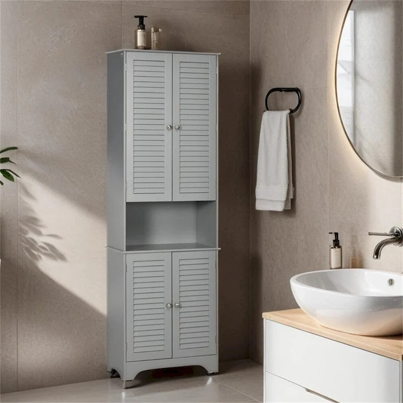 Meuble de Rangement Haut et Étroit pour Salle de Bain avec Portes et Étagères Réglables