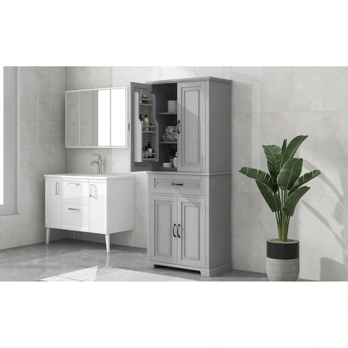 Armoire de salle de bain haute avec tiroirs et étagère réglable