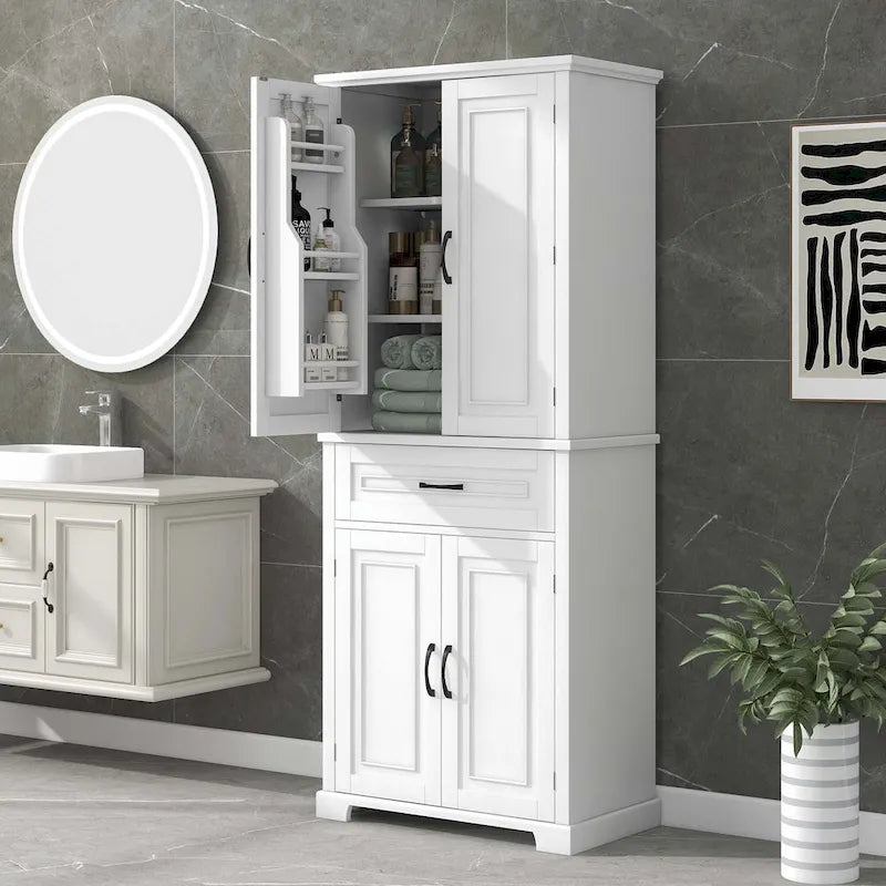 Armoire de salle de bain haute avec tiroirs et étagère réglable